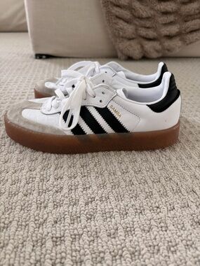 Adidas Sambas Sneakers White with Black Stripes and Gum Sole